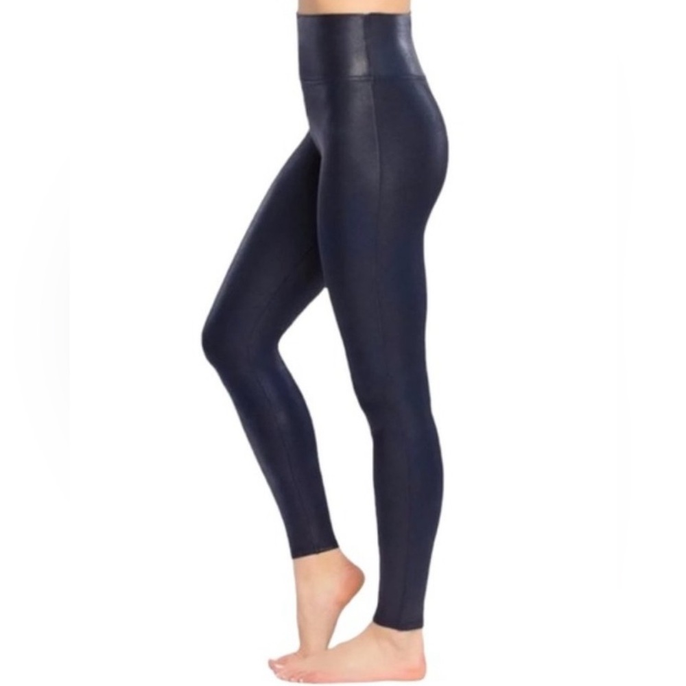 Spanx Faux Leather Leggings In Midnight Navy Size M